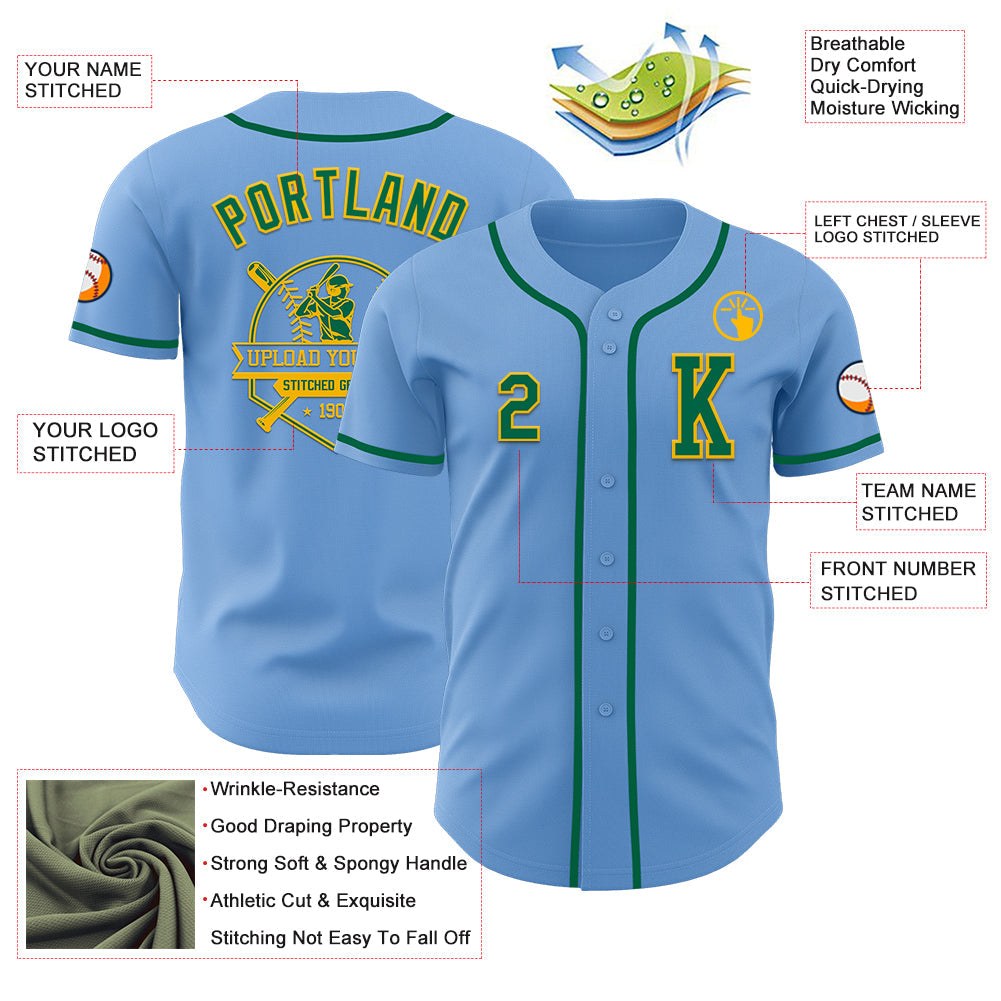 Custom Light Blue Kelly Green-Gold Authentic Baseball Jersey - Sky-Custom