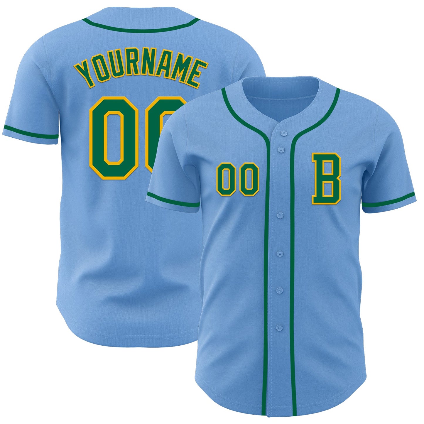 Custom Light Blue Kelly Green-Gold Authentic Baseball Jersey - Sky-Custom
