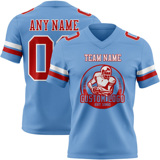Custom Light Blue Red-White Mesh Authentic Football Jersey - Sky-Custom