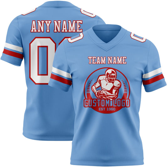 Custom Light Blue White-Red Mesh Authentic Football Jersey - Sky-Custom