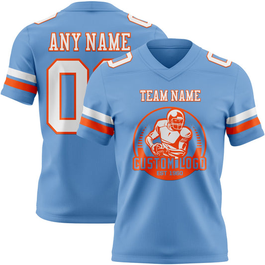 Custom Light Blue White-Orange Mesh Authentic Football Jersey - Sky-Custom