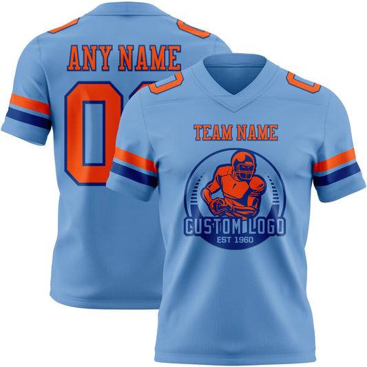 Custom Light Blue Orange-Royal Mesh Authentic Football Jersey - Sky-Custom