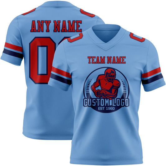 Custom Light Blue Red-Navy Mesh Authentic Football Jersey - Sky-Custom