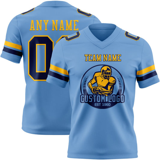 Custom Light Blue Navy-Gold Mesh Authentic Football Jersey - Sky-Custom