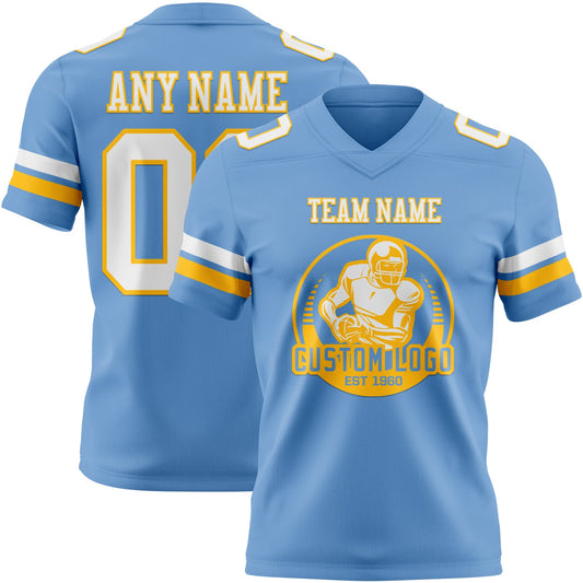 Custom Light Blue White-Gold Mesh Authentic Football Jersey - Sky-Custom