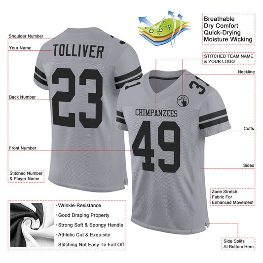 Custom Light Gray Black Mesh Authentic Football Jersey - Sky-Custom