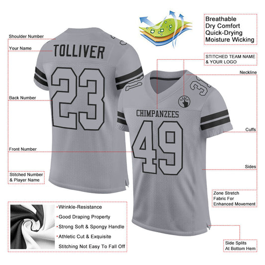 Custom Light Gray Gray-Black Mesh Authentic Football Jersey - Sky-Custom