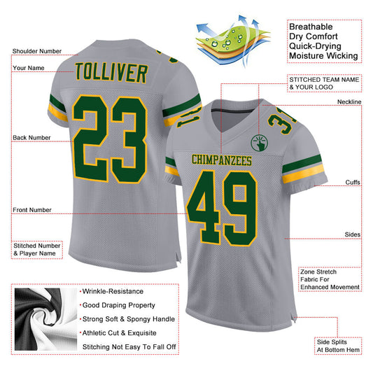 Custom Light Gray Green-Gold Mesh Authentic Football Jersey - Sky-Custom