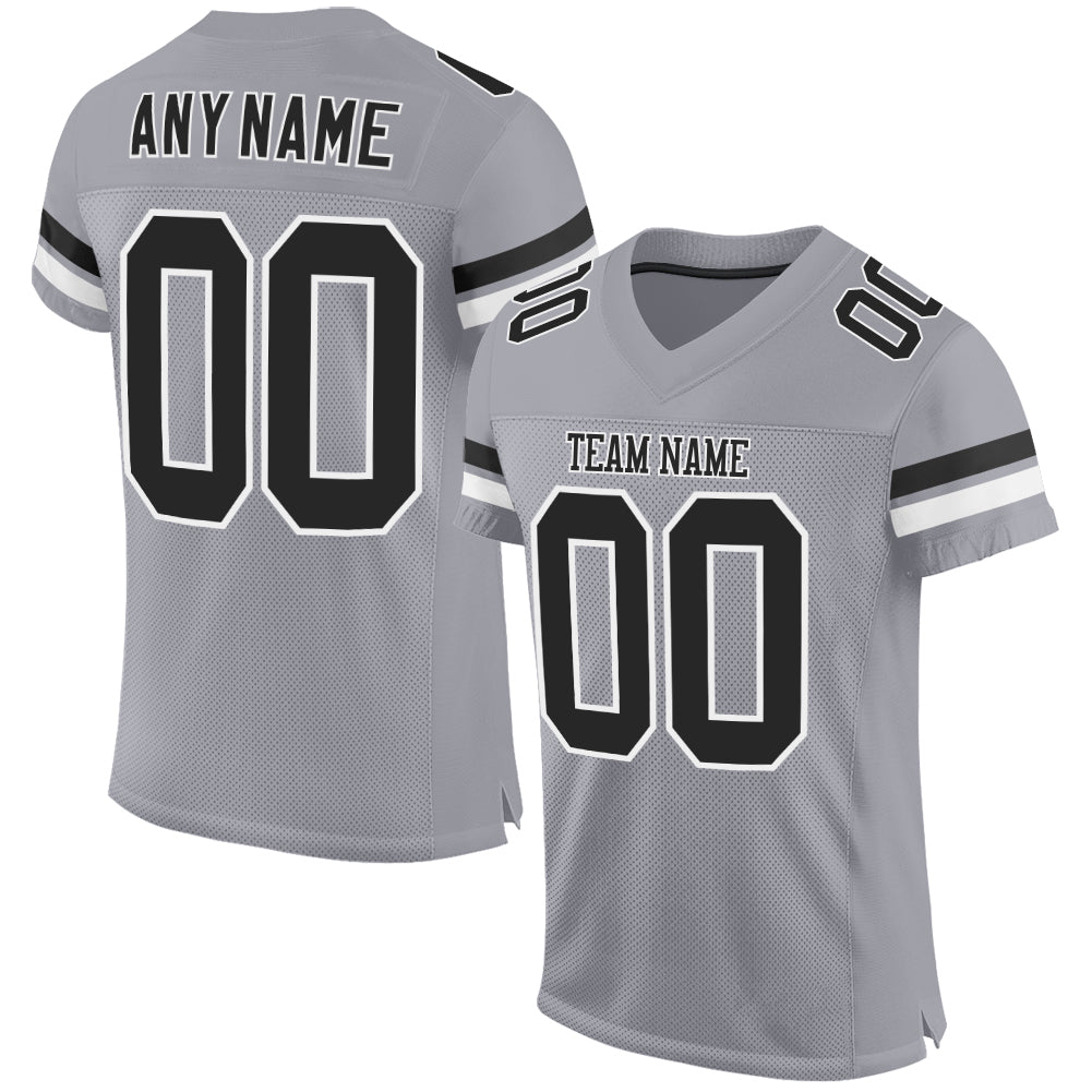 Custom Light Gray Black-White Mesh Authentic Football Jersey - Sky-Custom