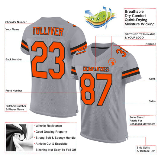 Custom Light Gray Orange-Black Mesh Authentic Football Jersey - Sky-Custom