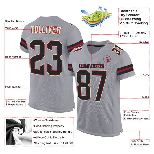 Custom Light Gray Black-Crimson Mesh Authentic Football Jersey - Sky-Custom