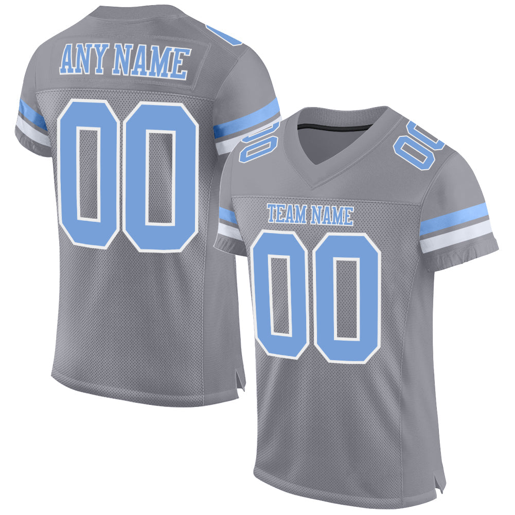 Custom Light Gray Light Blue-White Mesh Authentic Football Jersey - Sky-Custom