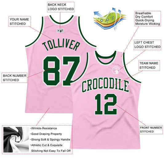 Custom Light Pink Green-White Authentic Throwback Basketball Jersey - Sky-Custom