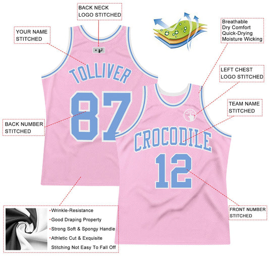 Custom Light Pink Light Blue-White Authentic Throwback Basketball Jersey - Sky-Custom