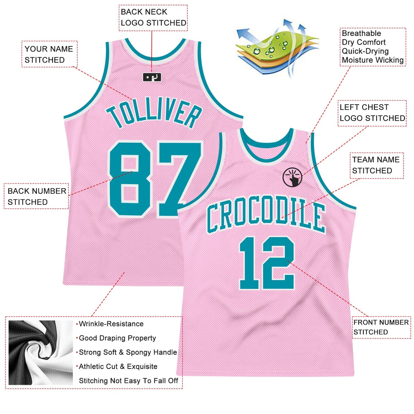 Custom Light Pink Teal-White Authentic Throwback Basketball Jersey - Sky-Custom