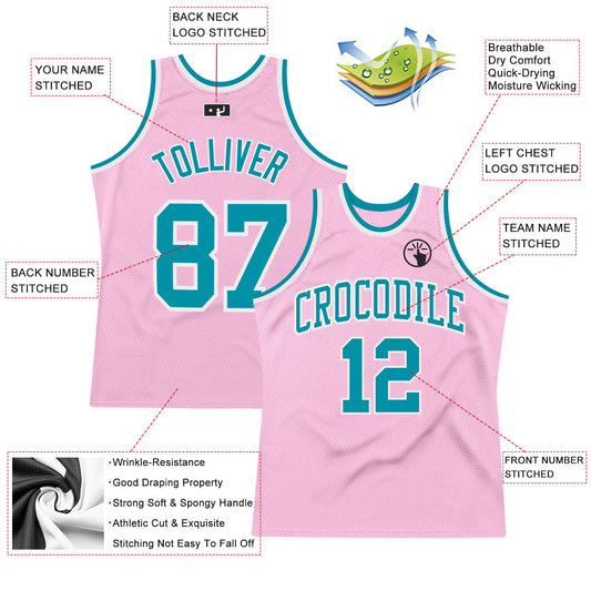 Custom Light Pink Teal-White Authentic Throwback Basketball Jersey - Sky-Custom