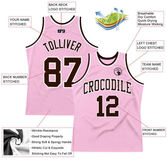 Custom Light Pink Brown-White Authentic Throwback Basketball Jersey - Sky-Custom