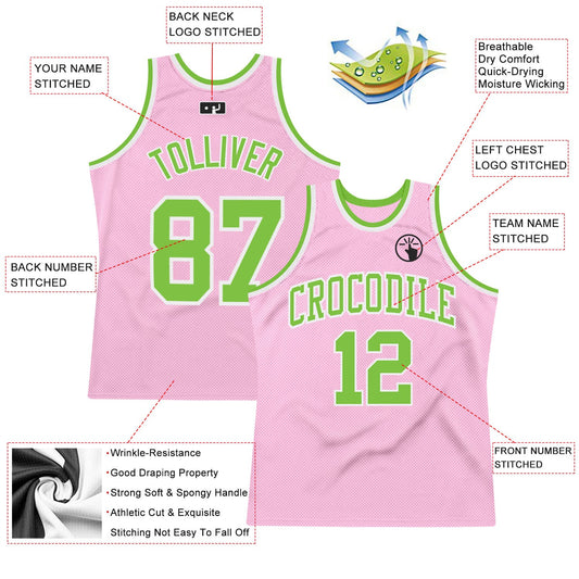 Custom Light Pink Neon Green-White Authentic Throwback Basketball Jersey - Sky-Custom