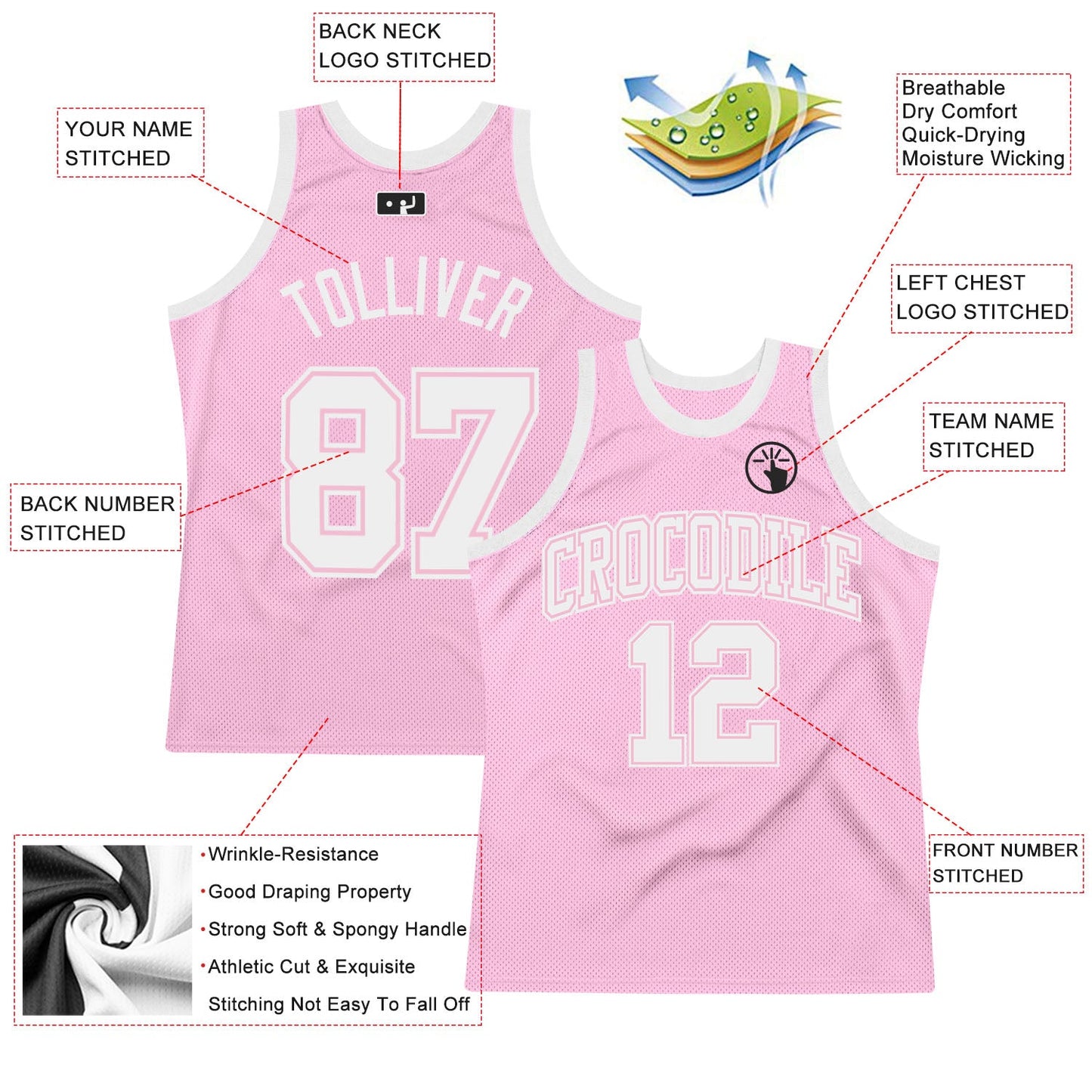 Custom Light Pink White Authentic Throwback Basketball Jersey - Sky-Custom
