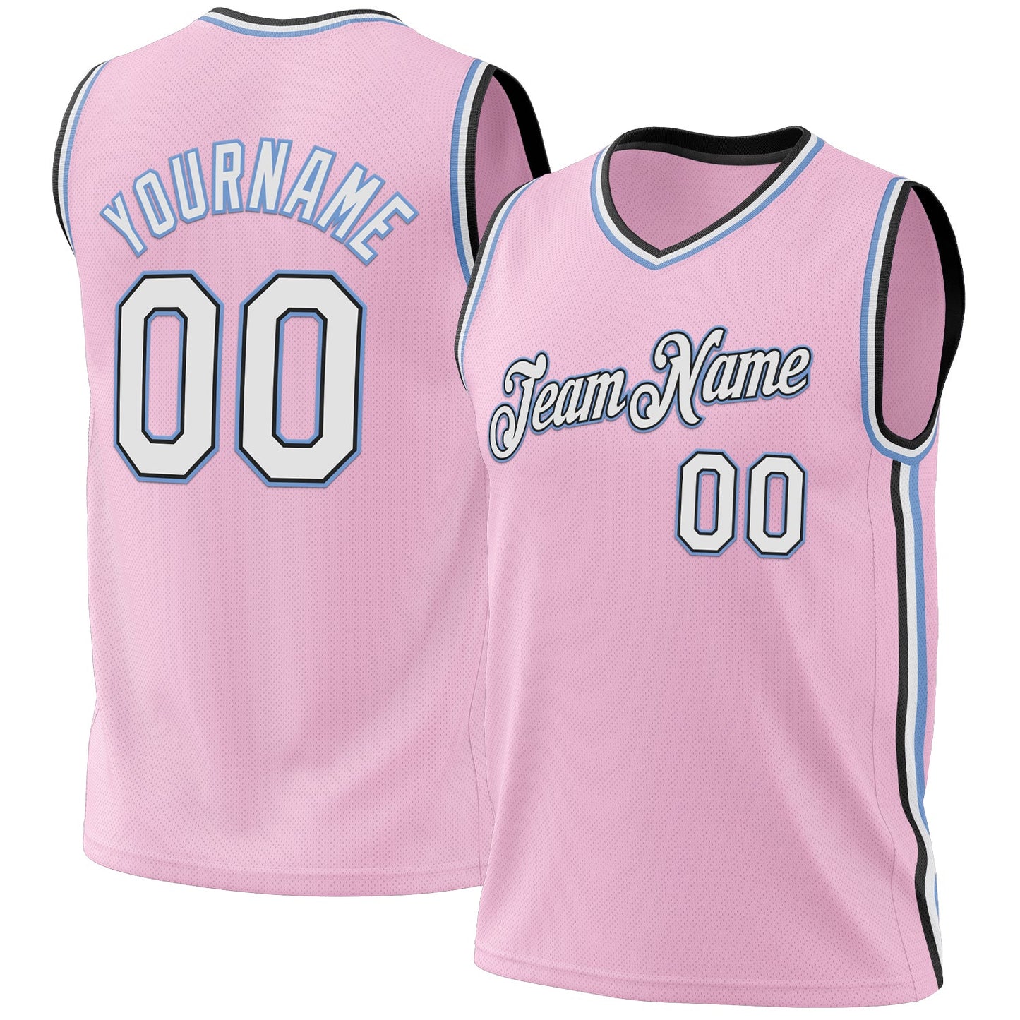 Custom Light Pink Black-Light Blue Authentic Throwback Basketball Jersey - Sky-Custom