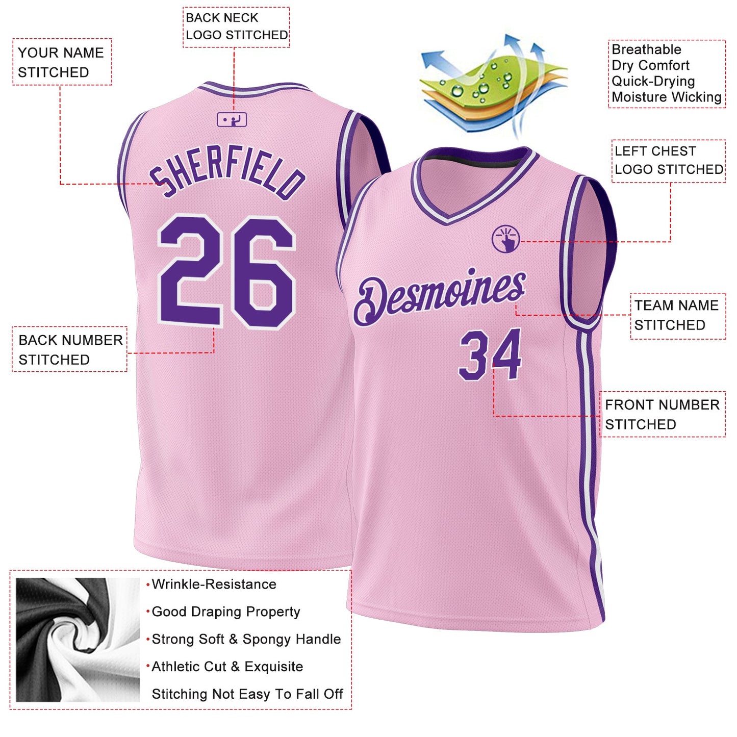 Custom Light Pink Purple-White Authentic Throwback Basketball Jersey - Sky-Custom