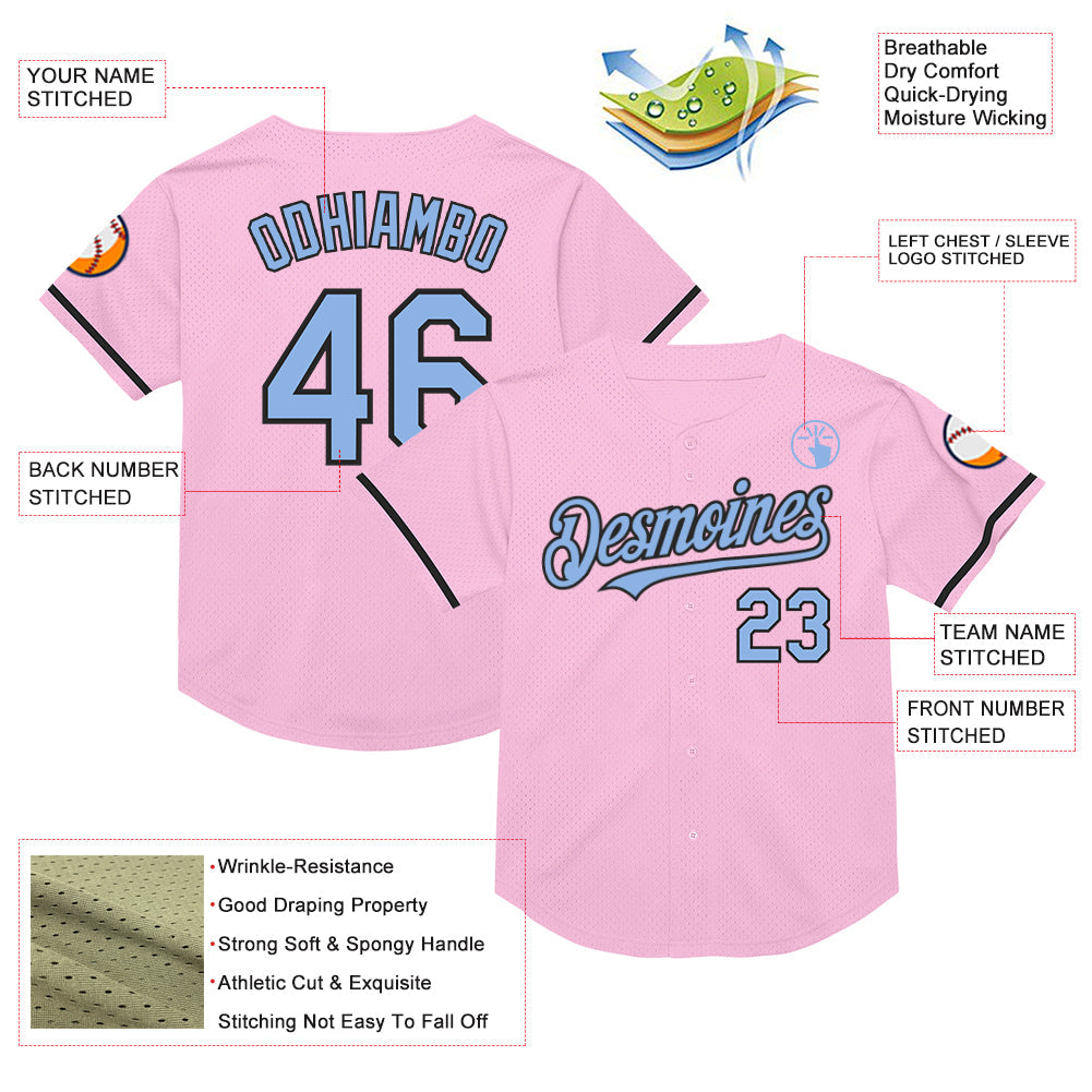 Custom Light Pink Light Blue-Black Mesh Authentic Throwback Baseball Jersey - Sky-Custom