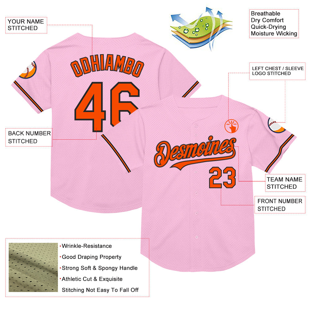 Custom Light Pink Orange-Black Mesh Authentic Throwback Baseball Jersey - Sky-Custom