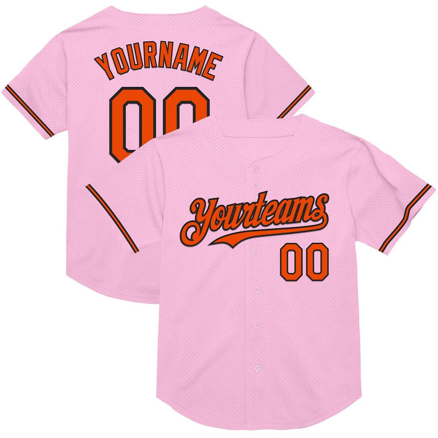 Custom Light Pink Orange-Black Mesh Authentic Throwback Baseball Jersey - Sky-Custom