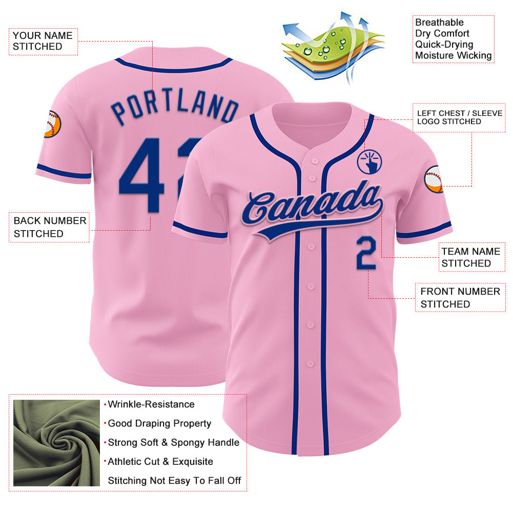 Custom Light Pink Royal Authentic Baseball Jersey - Sky-Custom