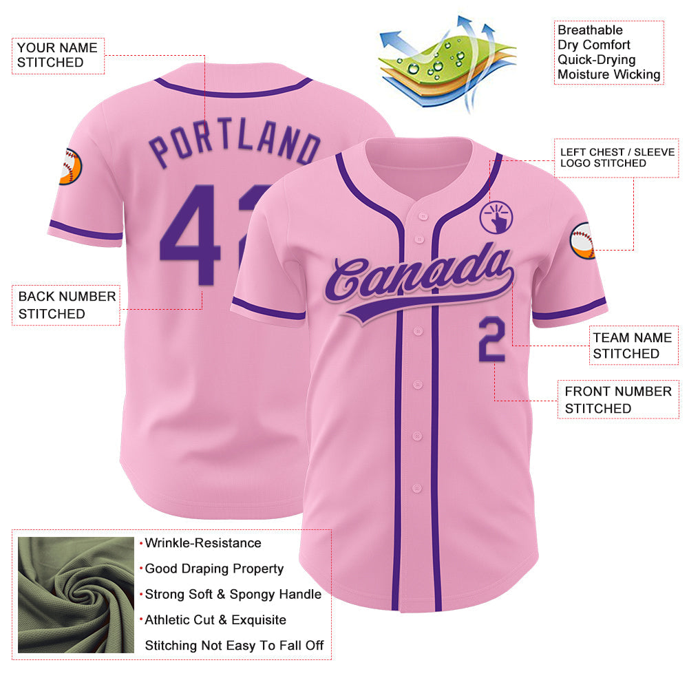 Custom Light Pink Purple Authentic Baseball Jersey - Sky-Custom