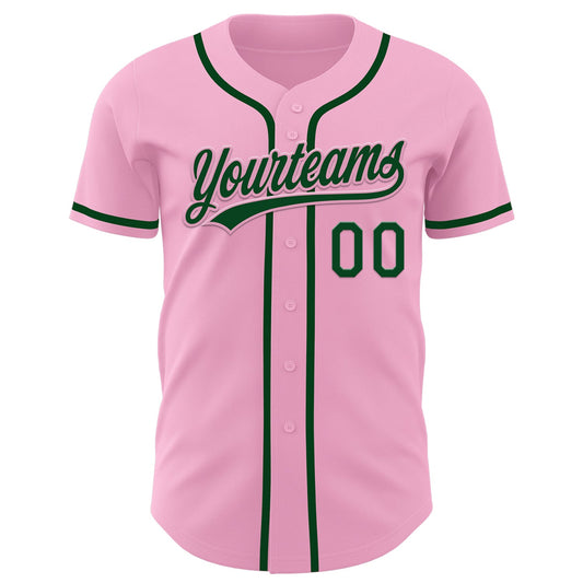 Custom Light Pink Green Authentic Baseball Jersey - Sky-Custom
