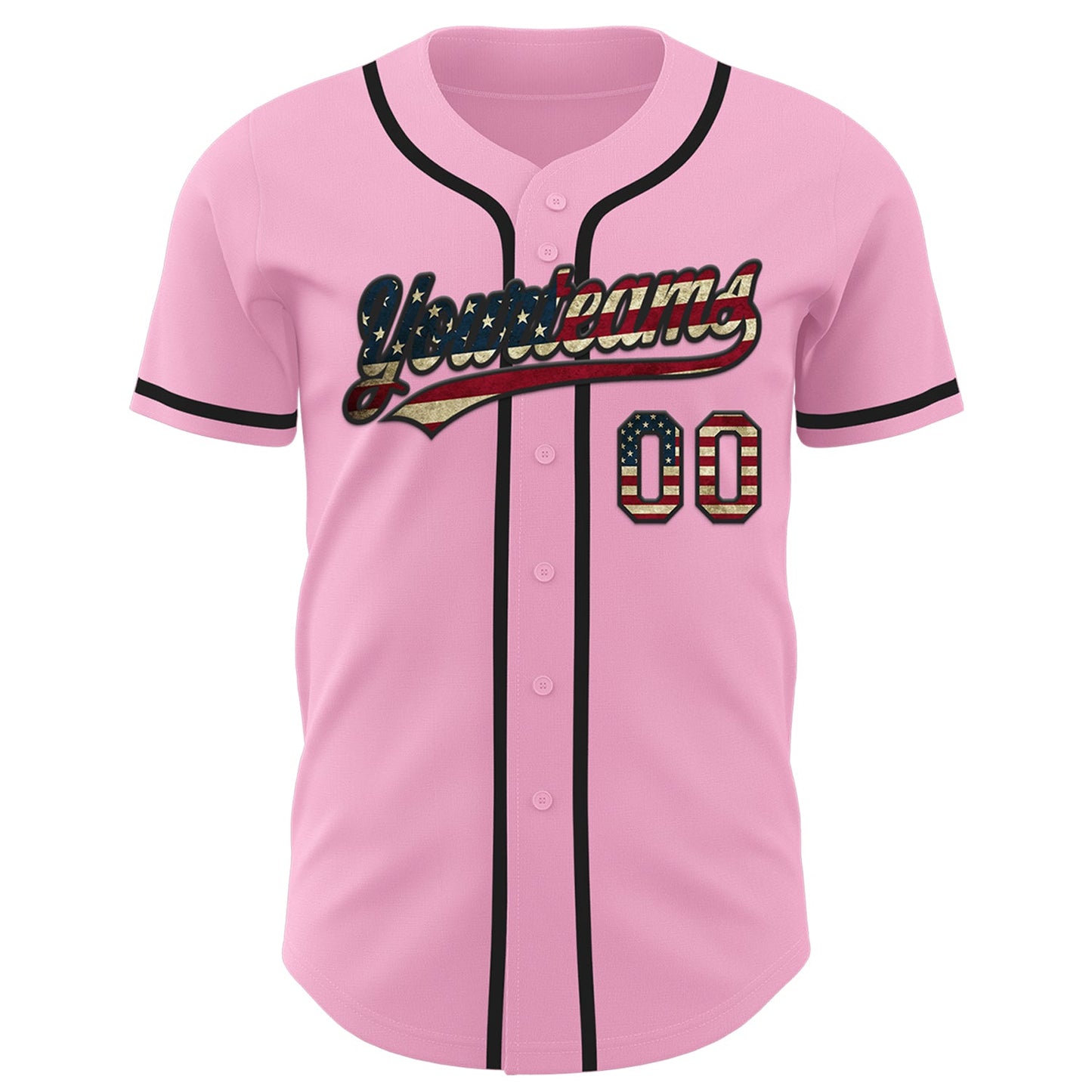 Custom Light Pink Vintage USA Flag-Black Authentic Baseball Jersey - Sky-Custom