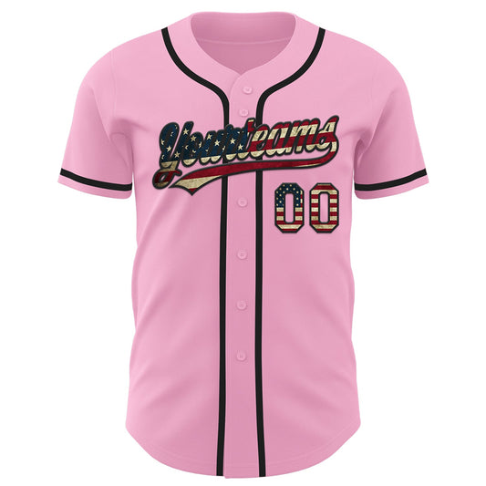 Custom Light Pink Vintage USA Flag-Black Authentic Baseball Jersey - Sky-Custom
