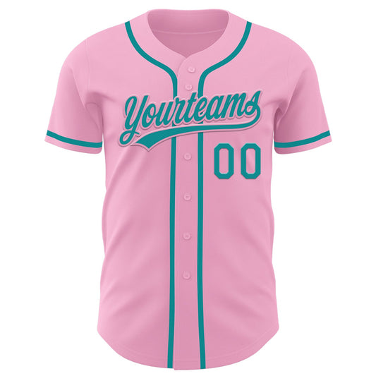 Custom Light Pink Teal Authentic Baseball Jersey - Sky-Custom
