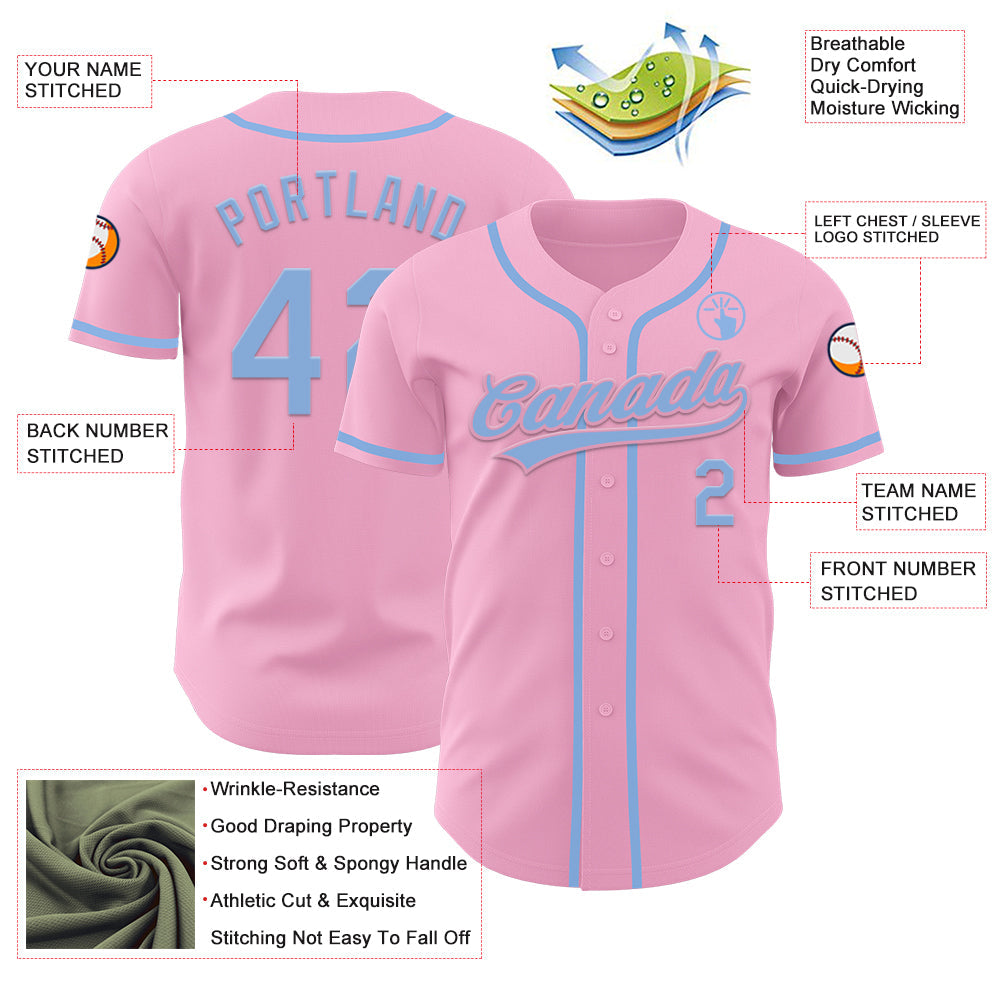 Custom Light Pink Light Blue Authentic Baseball Jersey - Sky-Custom