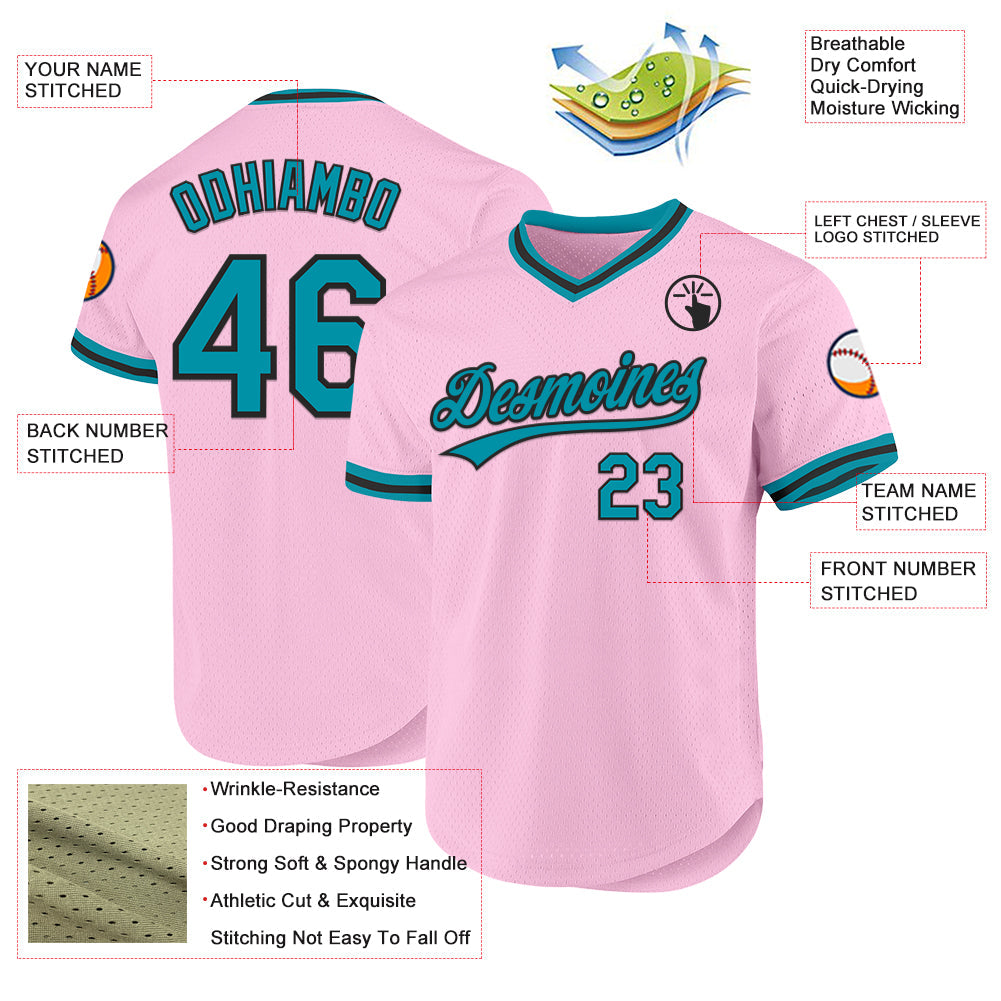 Custom Light Pink Teal-Black Authentic Throwback Baseball Jersey - Sky-Custom