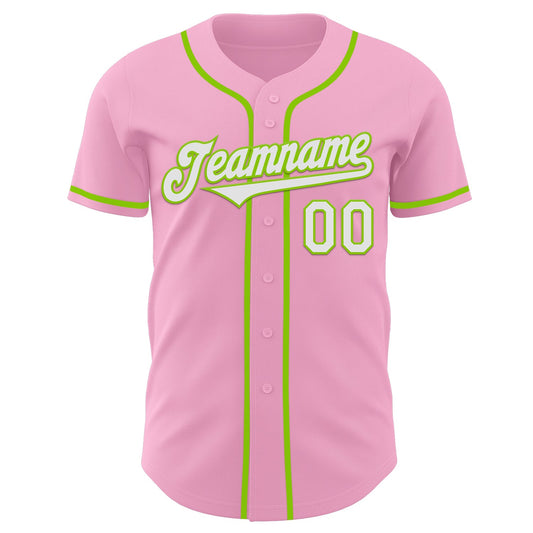 Custom Light Pink White-Neon Green Authentic Baseball Jersey - Sky-Custom