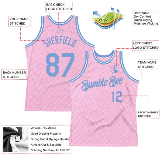 Custom Light Pink Light Blue-White Authentic Throwback Basketball Jersey - Sky-Custom