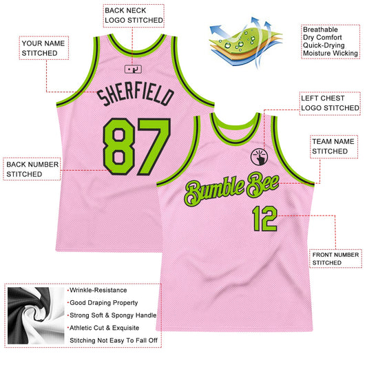 Custom Light Pink Neon Green-Black Authentic Throwback Basketball Jersey - Sky-Custom