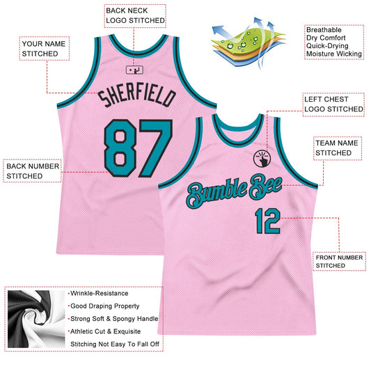Custom Light Pink Teal-Black Authentic Throwback Basketball Jersey - Sky-Custom