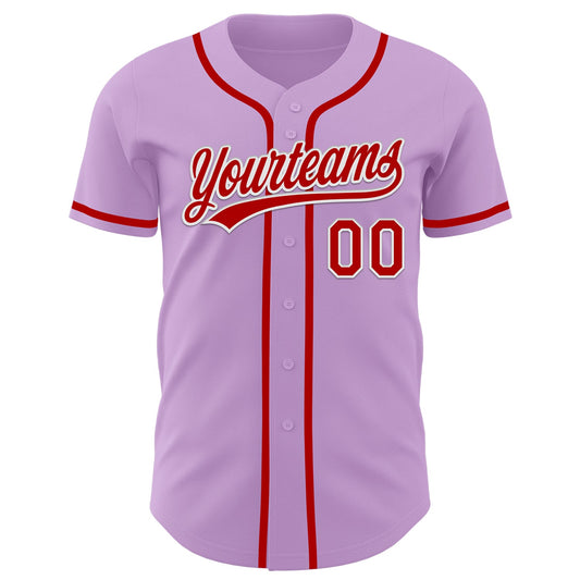Custom Light Purple Red-White Authentic Baseball Jersey - Sky-Custom