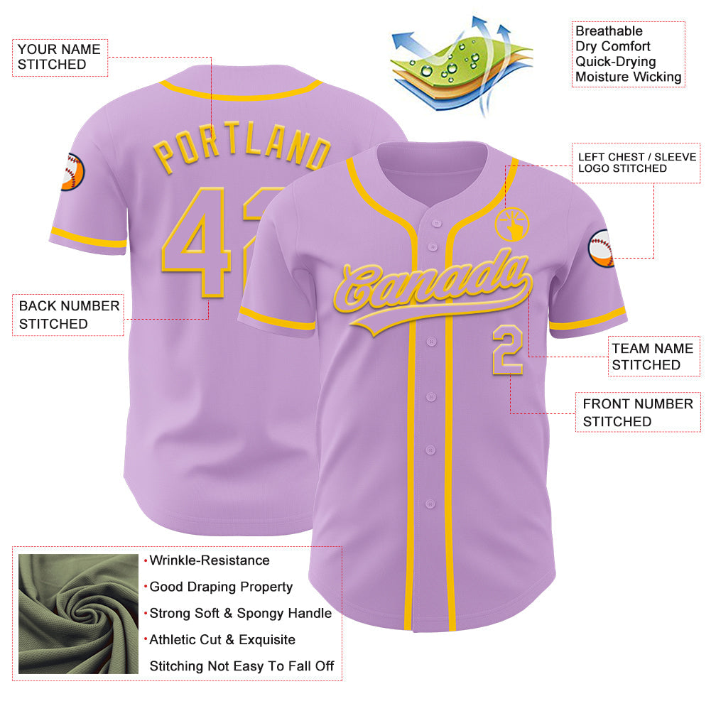 Custom Light Purple Yellow Authentic Baseball Jersey - Sky-Custom
