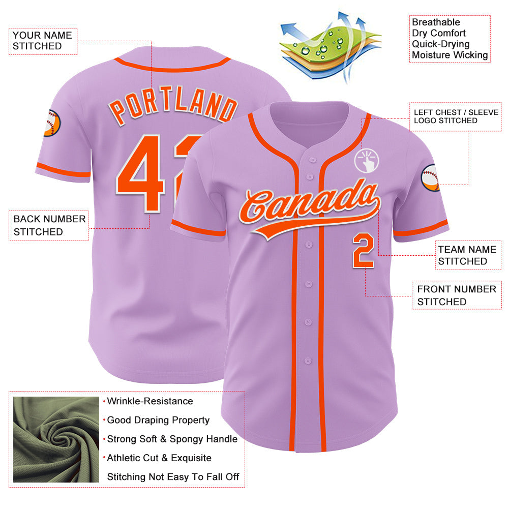 Custom Light Purple Orange-White Authentic Baseball Jersey - Sky-Custom