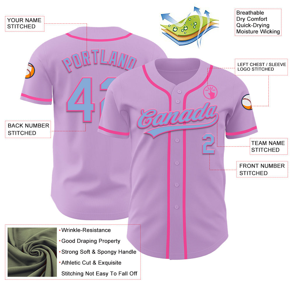 Custom Light Purple Light Blue-Pink Authentic Baseball Jersey - Sky-Custom