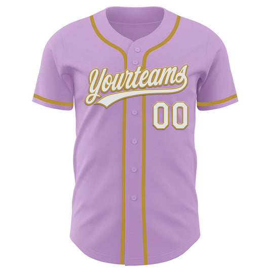 Custom Light Purple White-Old Gold Authentic Baseball Jersey - Sky-Custom