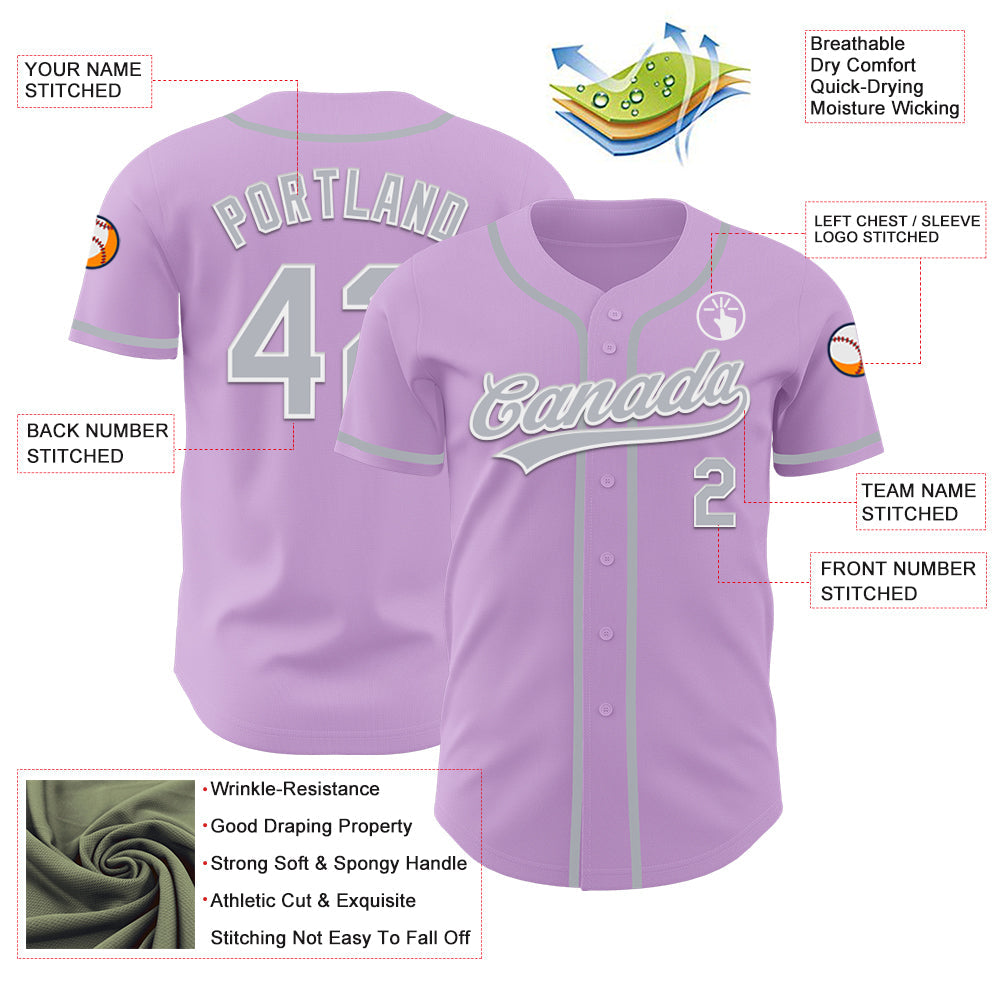 Custom Light Purple Gray-White Authentic Baseball Jersey - Sky-Custom