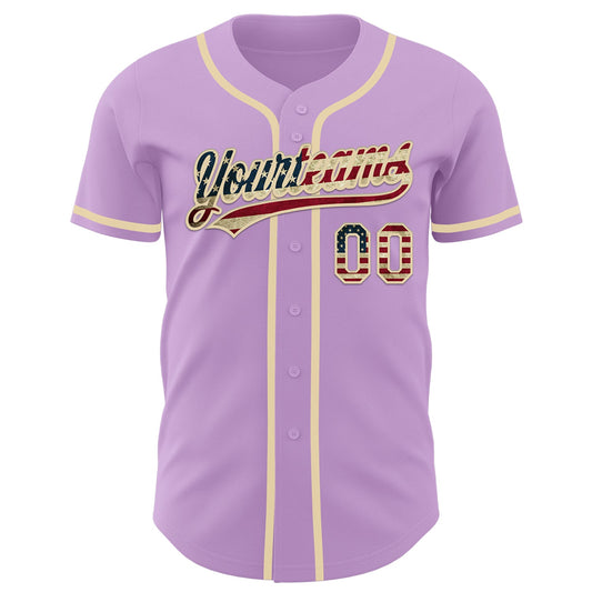 Custom Light Purple Vintage USA Flag-Cream Authentic Baseball Jersey - Sky-Custom
