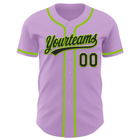 Custom Light Purple Black-Neon Green Authentic Baseball Jersey - Sky-Custom