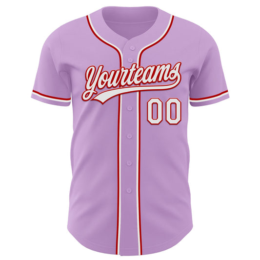 Custom Light Purple White-Red Authentic Baseball Jersey - Sky-Custom