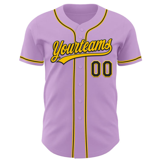 Custom Light Purple Black-Yellow Authentic Baseball Jersey - Sky-Custom